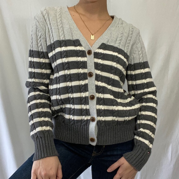 Tommy Hilfiger gray and white stripe sweater Large - Picture 8 of 8